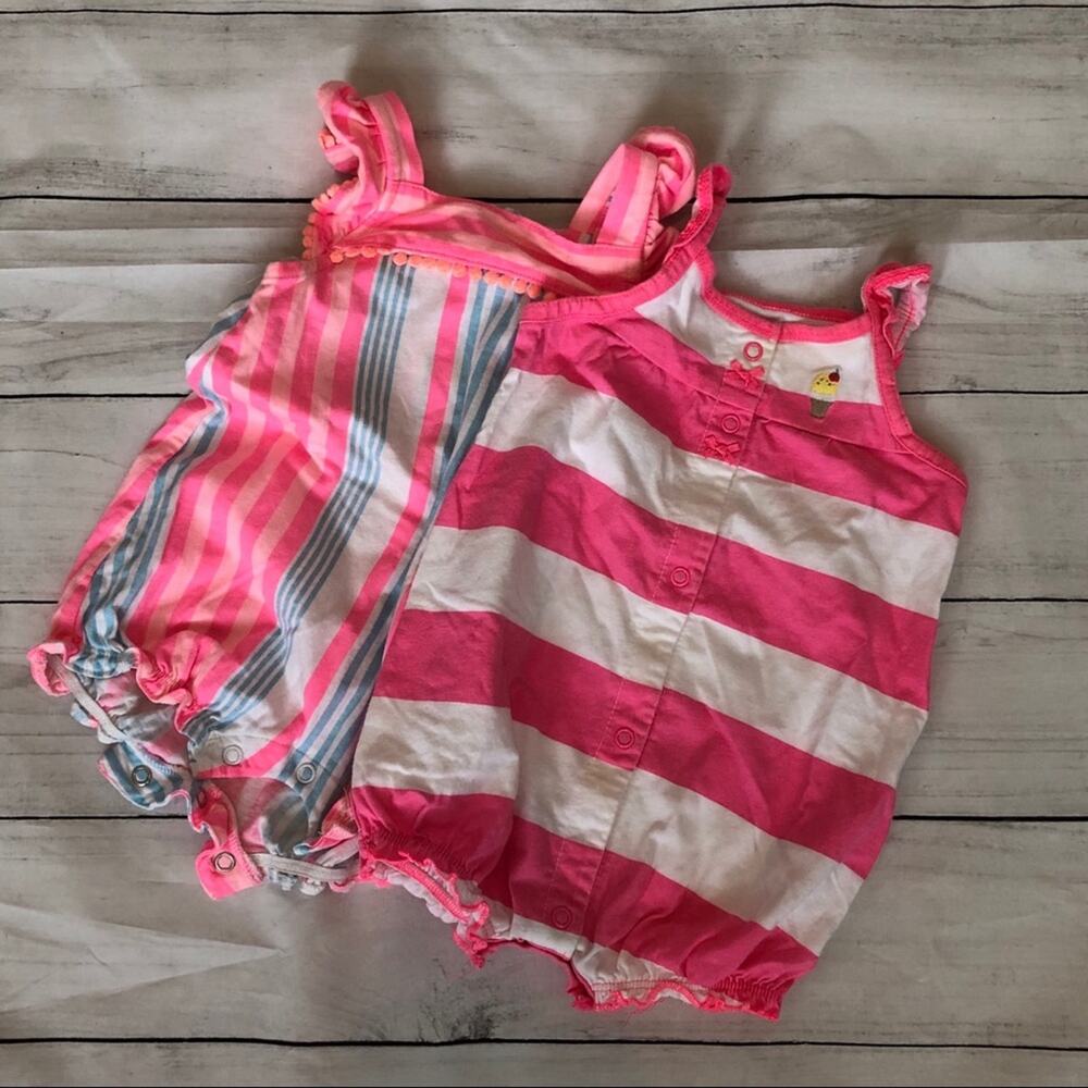 Carter’s 2pc Baby Girl Striped Romper Bundle, 6 months